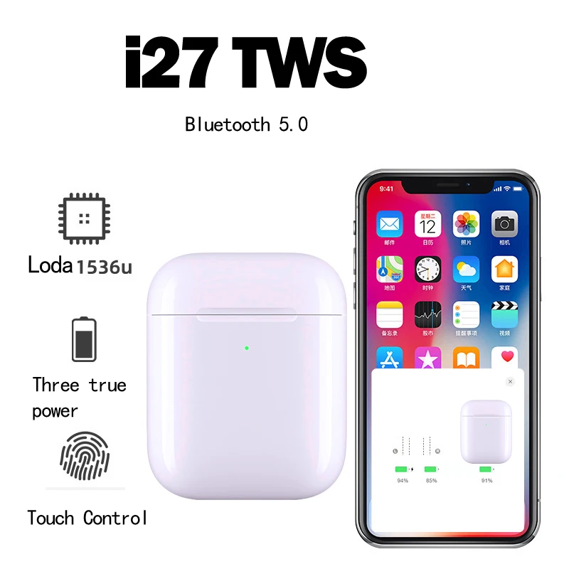 

Newest I27 TWS 1: 1 Air Pop Up Bluetooth Earphone Wireless Charging Smart Touch Control Earbuds Arie 2 3 pro mini pk i21 i26