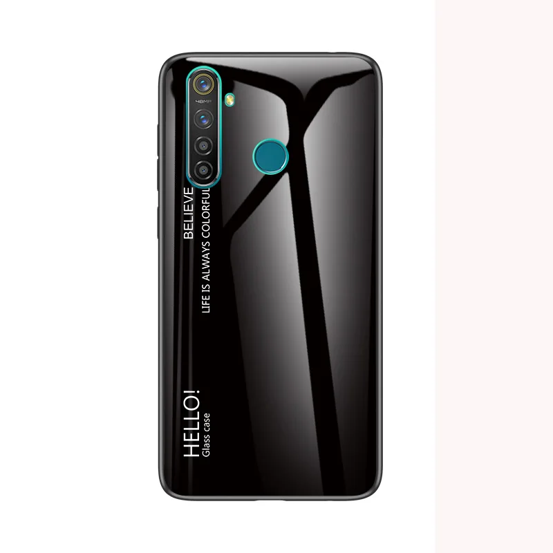 Черный Модный градиентный стеклянный чехол для телефона Oppo Realme 5 Pro, силиконовый защитный бампер для Oppo Realme Q, задняя крышка для телефона - Цвет: Черный