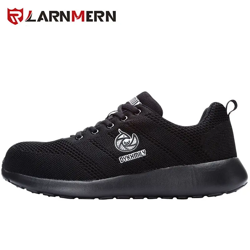 LARNMERN Мужская Рабочая защитная обувь из стали Легкие Дышащие анти-разбивающиеся прокалывающиеся Светоотражающие строительные кроссовки - Цвет: Black