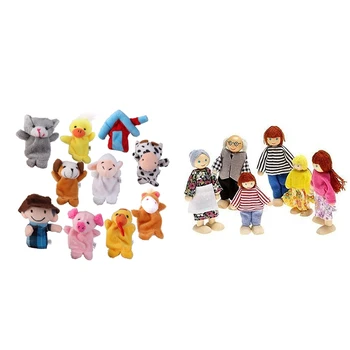 

10 Pcs Old MacDonald Farm Animals Finger Dolls Children Prefer Toys & 1 Pcs Happy Doll Family Of 6 People