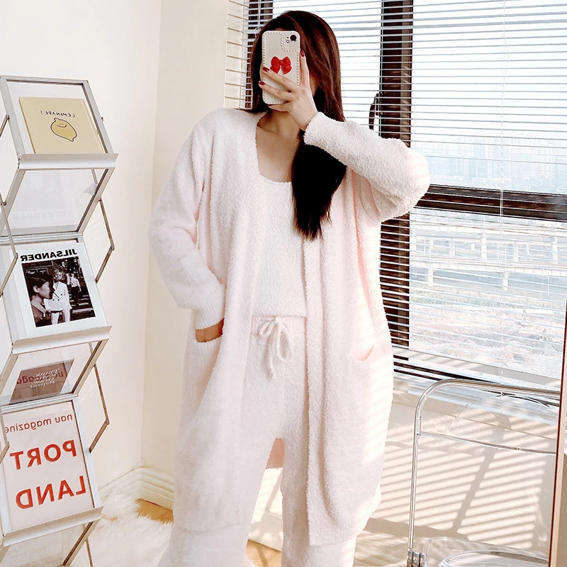 

Зимние пижамные комплекты, женская одежда для сна, 3 шт., теплая Фланелевая пижама с длинным рукавом, милый бархатный домашний костюм, толстый домашний костюм, пижамы для женщин