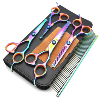 

ELEG-1 Set Professional Pet Grooming Scissors Set Round Tip Safety Dog Shears Hair Cutting Thinning Curved Scissors