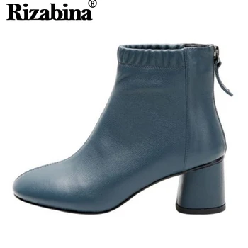 

RizaBina Women 2020 Office Ladies Real Leather Ankle Boots Zipper Retro Simple Round Toe Short Boots Women Shoes Size 33-41