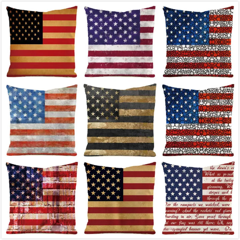 

45cm*45cm ** US Flag** Inimitated Silk Fabric Throw Pillow Covers Couch Cushion Cover Home Decorative Pillows Pillow Case