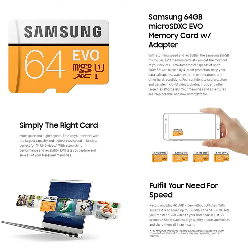 МОЛЛ SAMSUNG Карта Micro SD EVO 128 ГБ 64 32 16 8 карта памяти для телефона микро сд карты