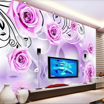 

beibehang Custom wallpaper 3D mural rose reflection TV background wall living room bedroom restaurant papier peint 8d wallpaper