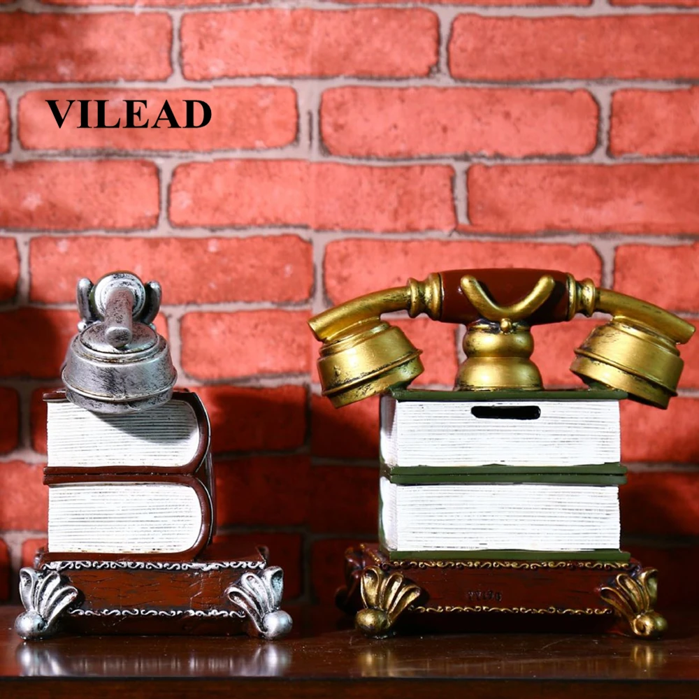 

VILEAD 12cm Resin Phone Piggy Bank Figurines Book Model Europe Vintage Old Personality Soft Decoration Clocks Ornament Crafts