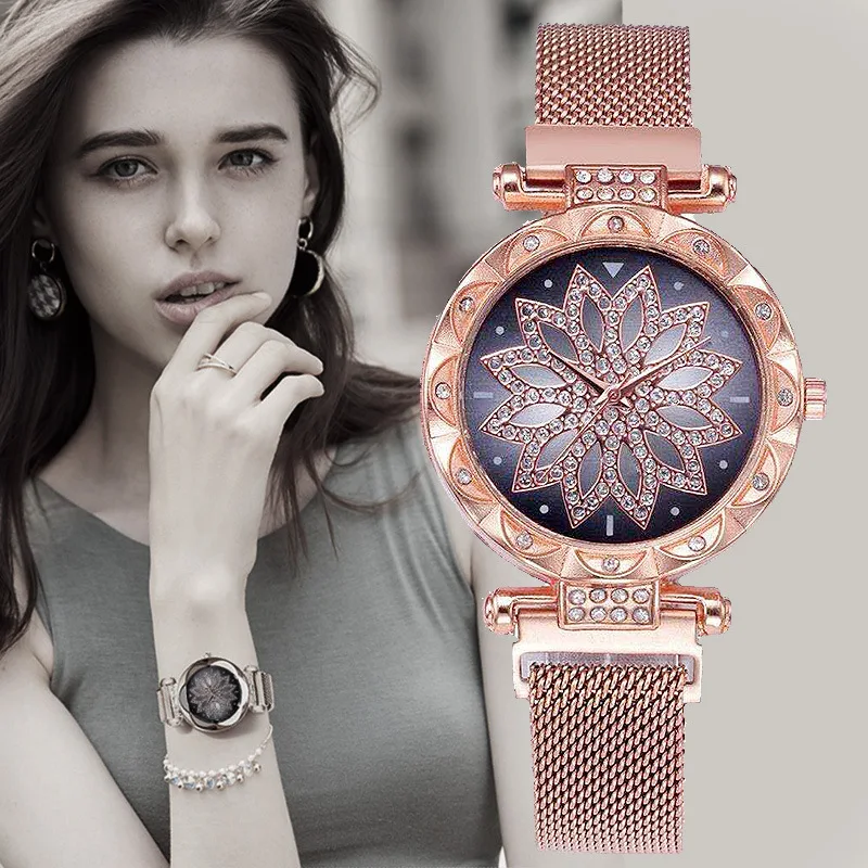 Бренд кварцевые наручные часы с бриллиантами Женские часы модные магнитные звездное небо женские часы из нержавеющей стали Reloj Mujer
