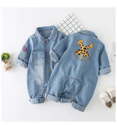 Barboteuse en Denim pour nouveau né, vêtement une pièce, manches longues, imprimé, pour fille et garçon 