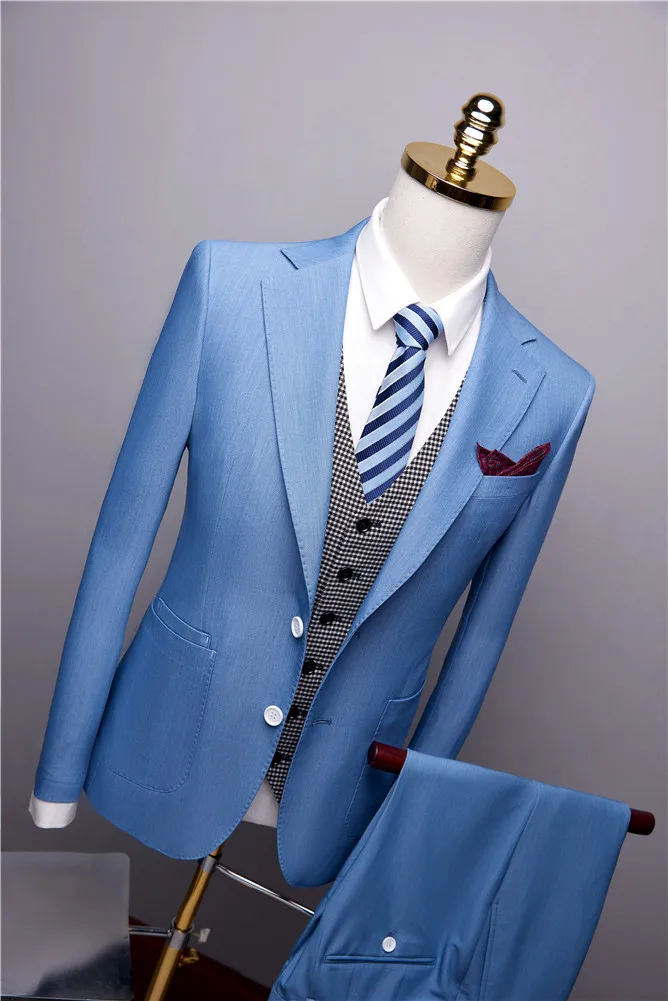 Notch Lapel Blue Men suit Slim Fit Men Suits 3 Pieces Groomsmen Wedding Suits For Men Bridegroom(Jacket+Pants+Vest