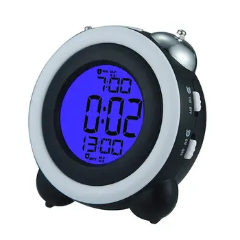 

4 Inch Twin Bell Alarm Clock Loud Led Digital Alarm Clock Time Date Display,2 Sets Of Alarm Clocks,Blue Light Black