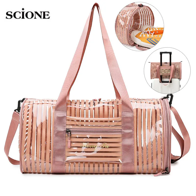 PVC Clear Gym Bag Swimming Waterproof Strip Bags Round Sports For Women Men Transparent Swim Beach Pool Bag Fitness Bag XA234A
