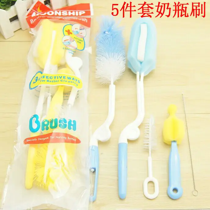 

[Extra-value 5 Pieces] Multi-functional 360-Degree Rotatable Sponge Bottle Brush Nylon Bottle Brush Teat Brush
