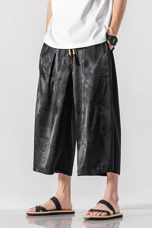 Men Harem Pants Chinese Style Draped Wide Leg Calf-Length M-5XL