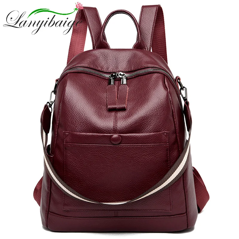 

2022 Women Leather Backpacks High Quality Female Vintage Backpack For Girls School Bag Travel Bagpack Ladies Sac A Dos Back Pack