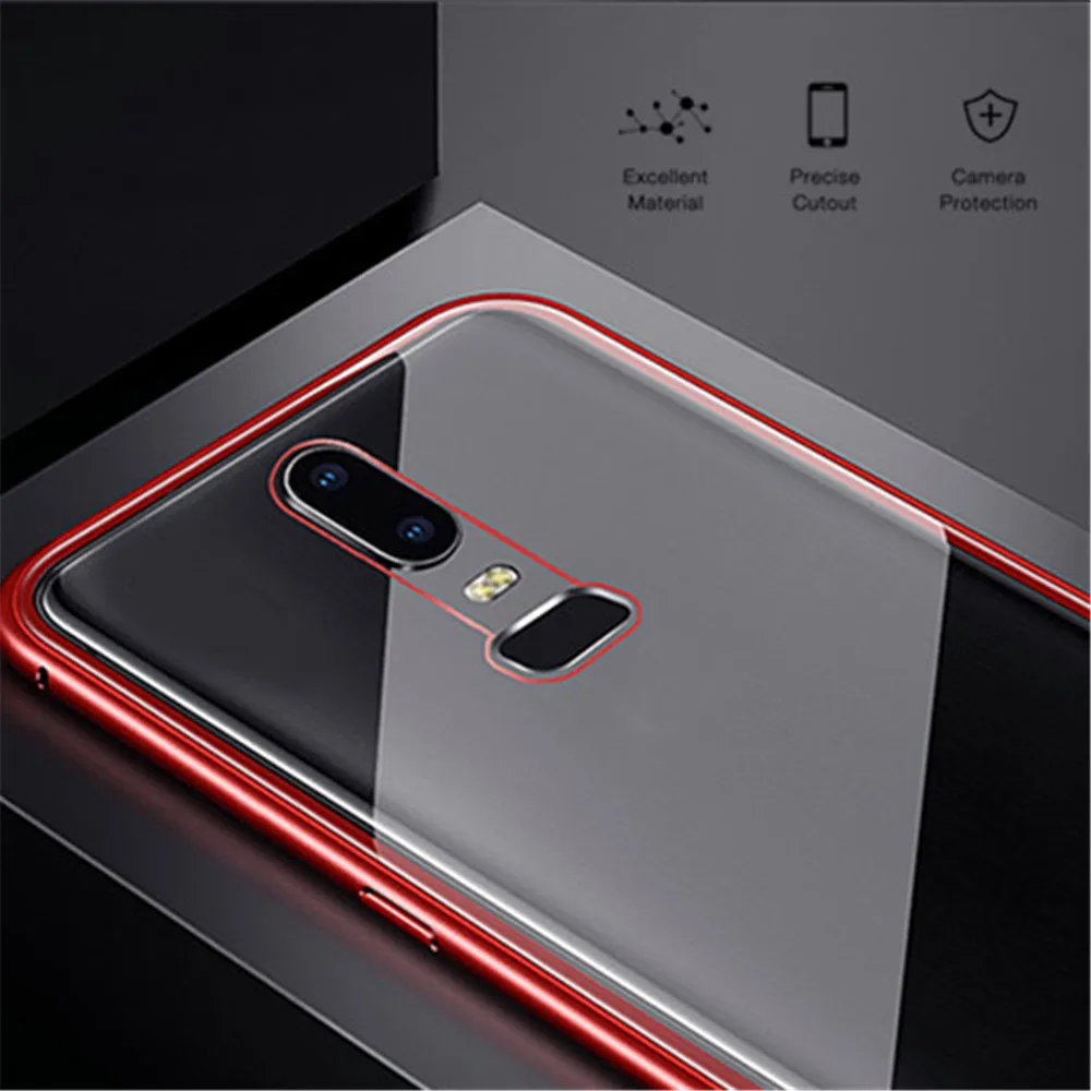 Магнитный адсорбционный флип-чехол для Oneplus 7 Pro Чехлы Защитные треперные стекла задняя крышка 1plus 7pro Pro7 Manget Coque бампер - Цвет: red-transparent
