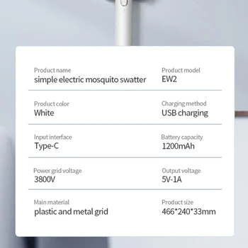 

3-Layer Electric Mosquito Bug Zapper Fly Swatter Racket USB Rechargeable Insect Swatter for Indoor Camping and Outdoor