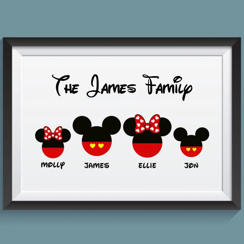 

Canvas Painting Personalised Disney Mickey and Minnie Themed Family Prints and poster Pet Poster Wall Art Picture for Home Decor