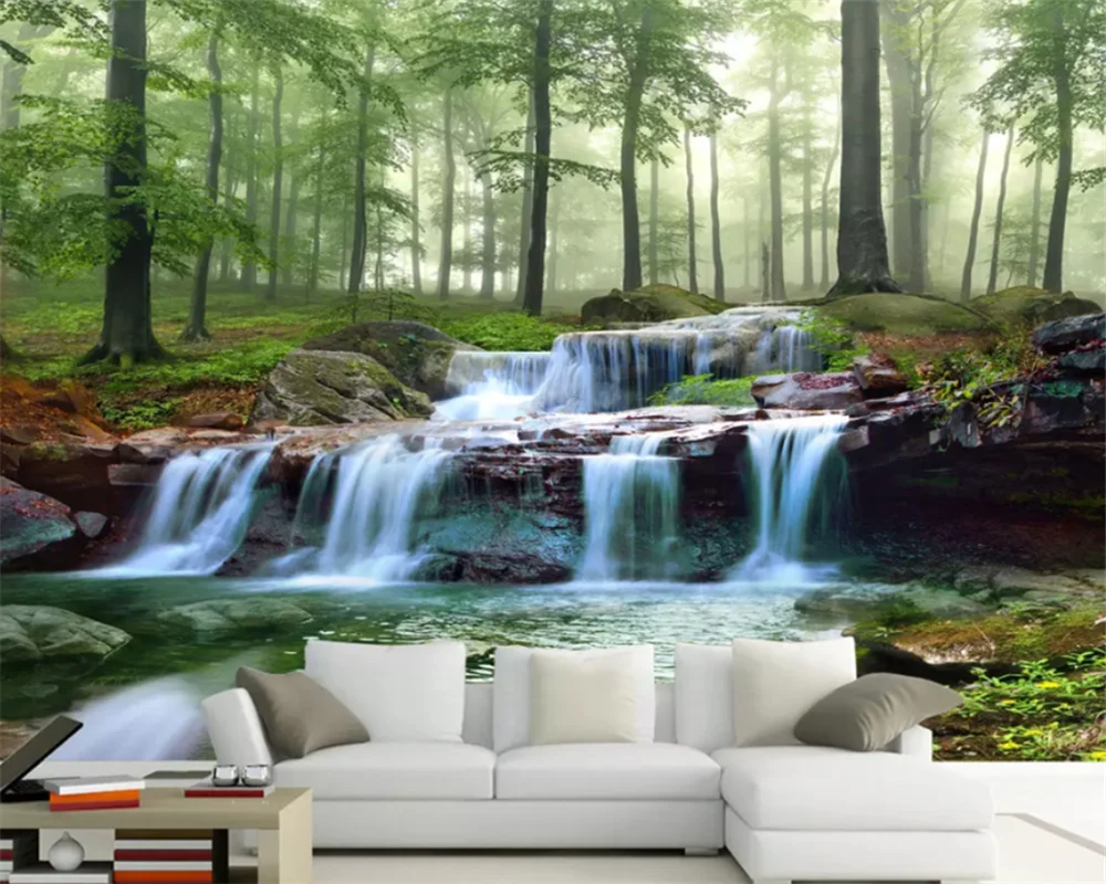 

beibehang Customized modern new waterfall bamboo forest TV living room bedroom background wallpaper wall papers home decor