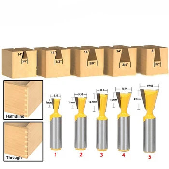 

5pcs 1/2 shank Dovetail Milling Cutter Router Bits Multi-function Carving Woodworking Milling Cutter For Machine Tools