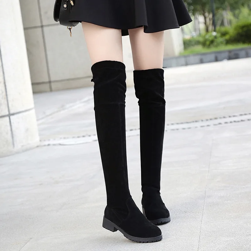 

2018 Autumn And Winter New Style Solid Color Low Heel STUDENT'S Shoes Tie-Back Biker Boots Stovepipe Women's Boots Women's