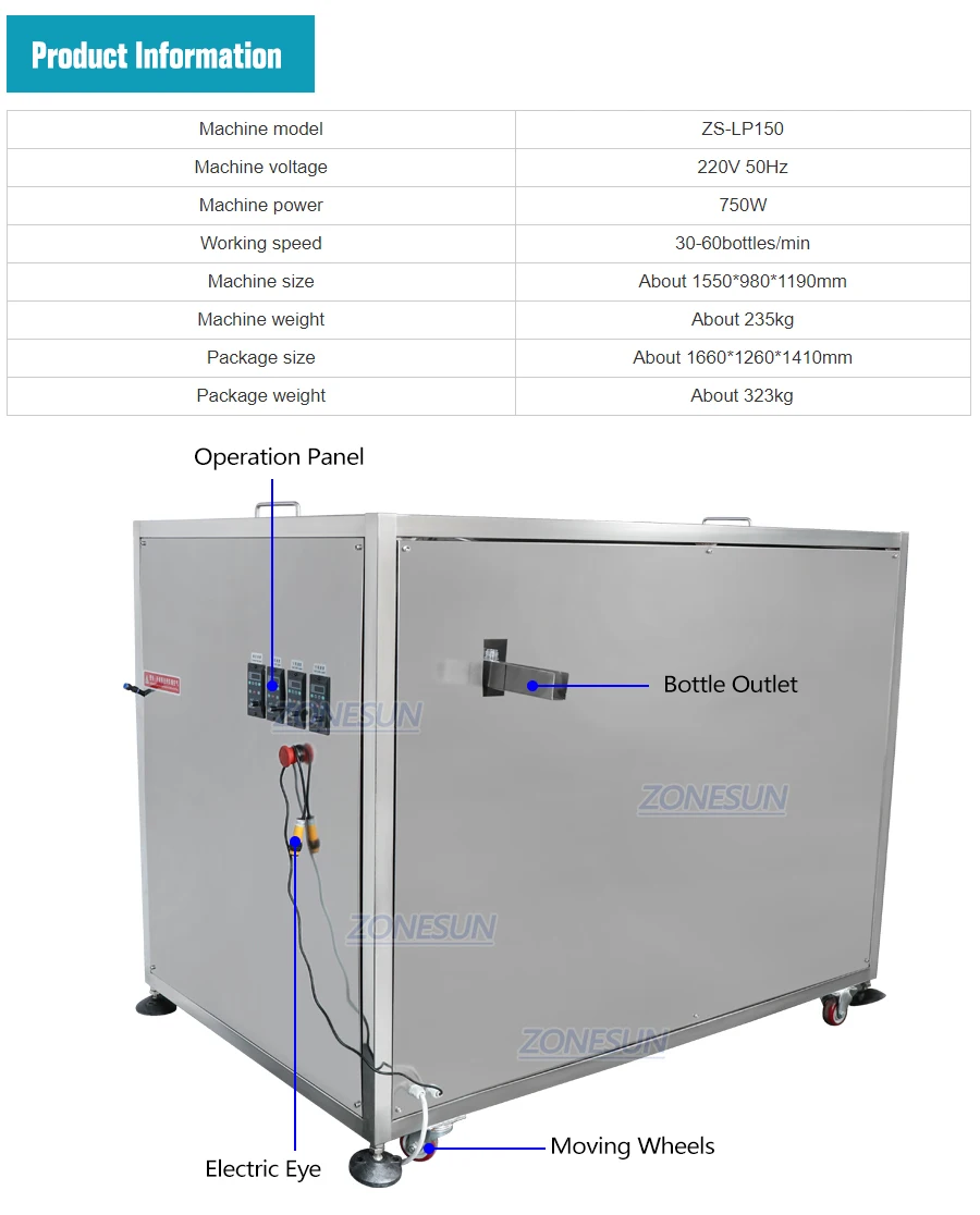 ZONESUN ZS-LP150 Fully Automatic Small Bottle Arranging Unscrambler For Production Line