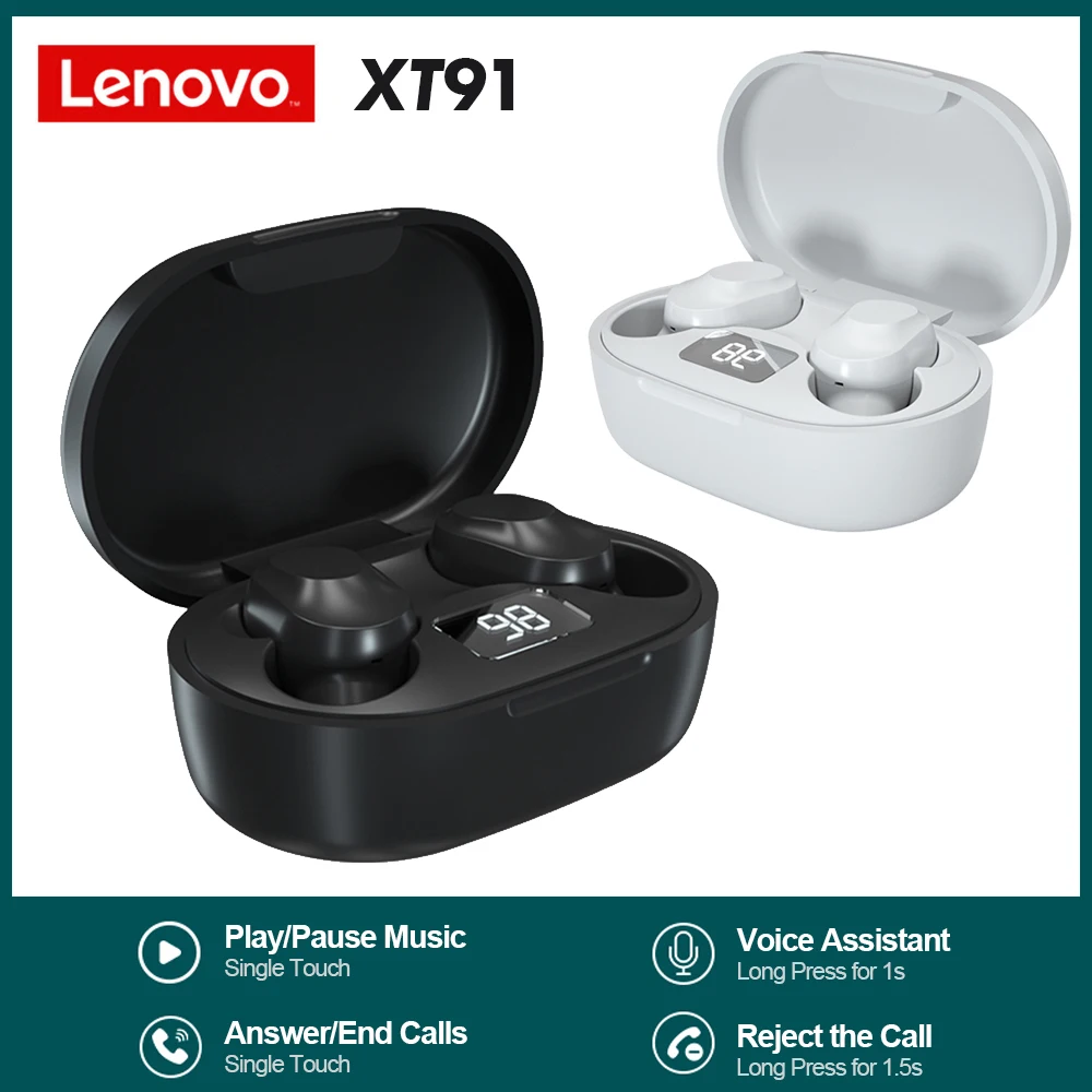 Lenovo auriculares inalámbricos XT91, audífonos TWS con Control táctil,  deportivos, a prueba de sudor, con micrófono, Bluetooth 5,0|Auriculares y  audífonos| - AliExpress
