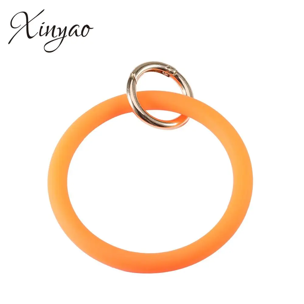 orange Xinyao Мода O силикагель одежда для браслета брелока для женщин Подарки модный простой круг браслет брелок браслет унисекс ювелирные изделия - Окраска металла: orange