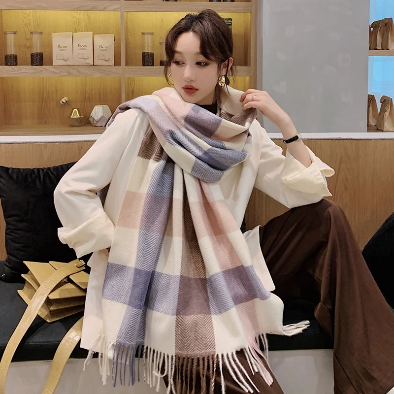 Luxury Brand Scarves Women Plaid Solid Cashmere Scarf Tassel Love Pattern Pashmina Echarpe For Lady Cape Shawls And Wraps