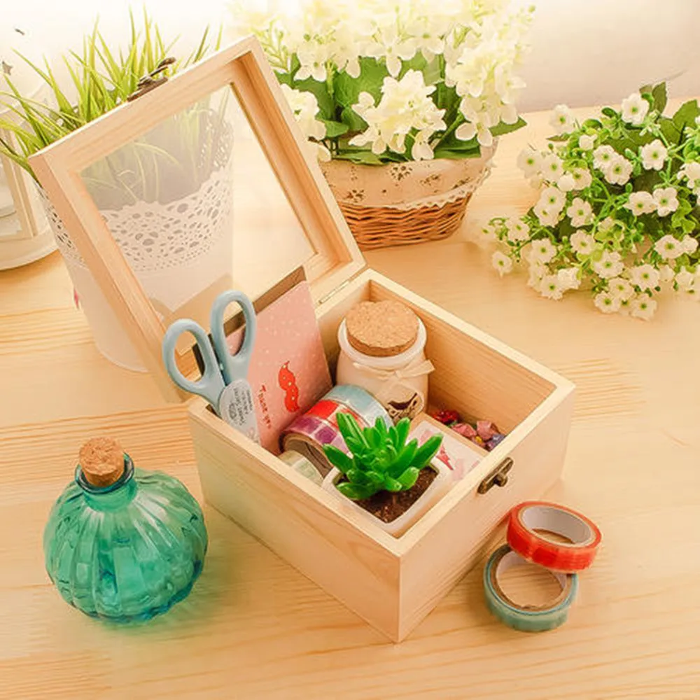 Wooden Lockable Box Glass Top Display Case Flower /Crafts /Gifts Packing Box
