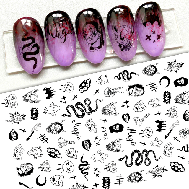 Christmas and Halloween Nail Art Sticker Bow Elk Snowflake Star Nail Slider Skull Lips Snake Nail Art Decal