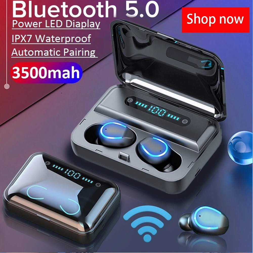 Беспроводные наушники Bluetooth V5.0 F9 TWS светодиодный дисплей с аккумулятором 2000 мАч, гарнитура с микрофоном, беспроводные Bluetooth наушники