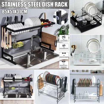 

Aluminium Alloy Dish Rack Kitchen Organizer Storage Drainer Drying Plate Shelf Sink Supplies Knife and Fork Container