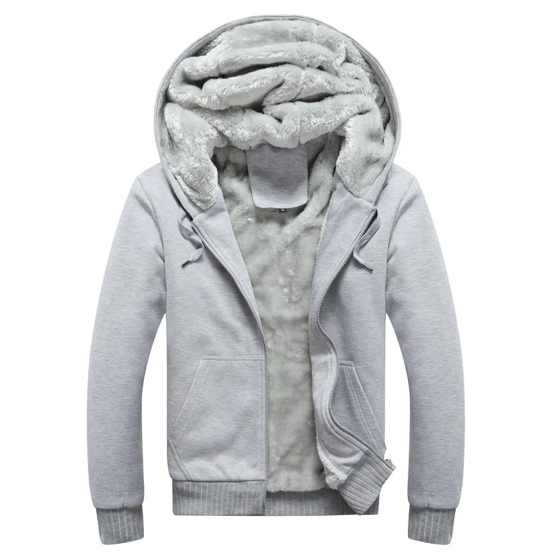 thicken gray Новые толстовки Мужская брендовая одежда с капюшоном повседневное зимнее утолщенное теплое пальто мужские бархатные толстовки пальто кардиган с капюшоном на молнии - Цвет: thicken gray