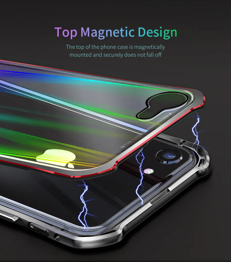 LUPHIE Магнитный чехол с лазером Авроры для iPhone XS X 8 7 Plus, Магнитный чехол s, прозрачная стеклянная задняя крышка для iPhone 7 8, металлический бампер