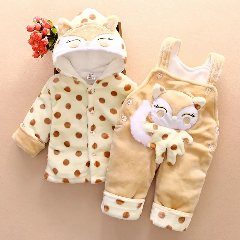 Комплект одежды для малышей, зимний теплый хлопковый костюм для маленьких мальчиков и девочек, повседневные вельветовые толстовки+ комбинезон, комплект из 2 предметов - Цвет: khaki