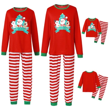 

2020 Christmas Family Matching Dad Mom Kid Pajamas PJS Set Xmas Christmas Snowma Striped Sleepwear Nightwear Gift