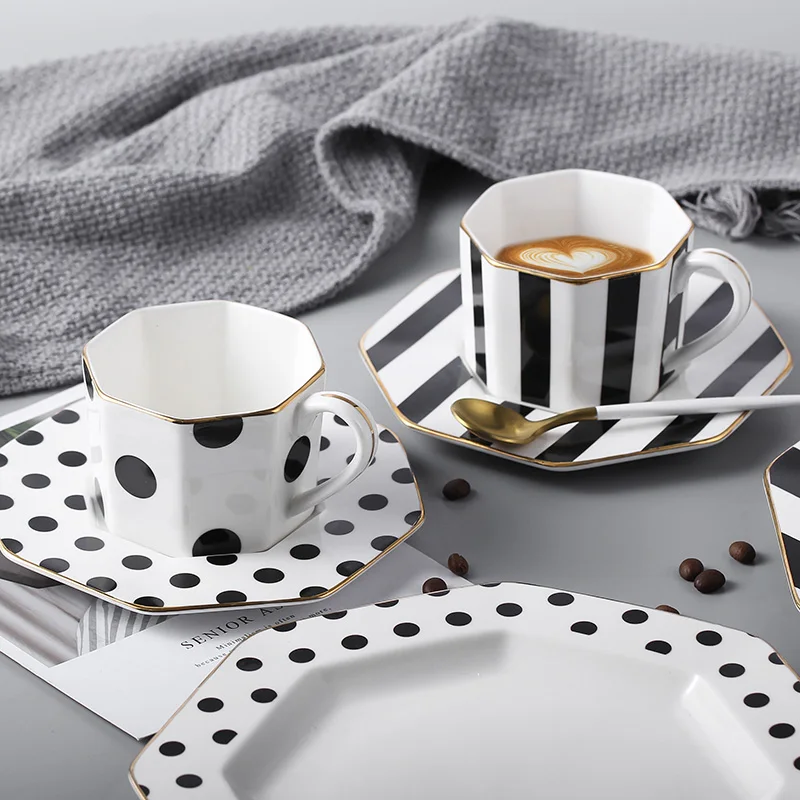 Британский стиль 9 дюймовая восьмиугольная керамическая тарелка черно белая