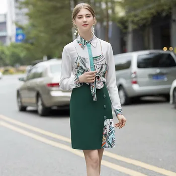 

suit dress vogue of new fund of 2020 spring positioning printing + package buttocks splicing skirts two-piece outfit