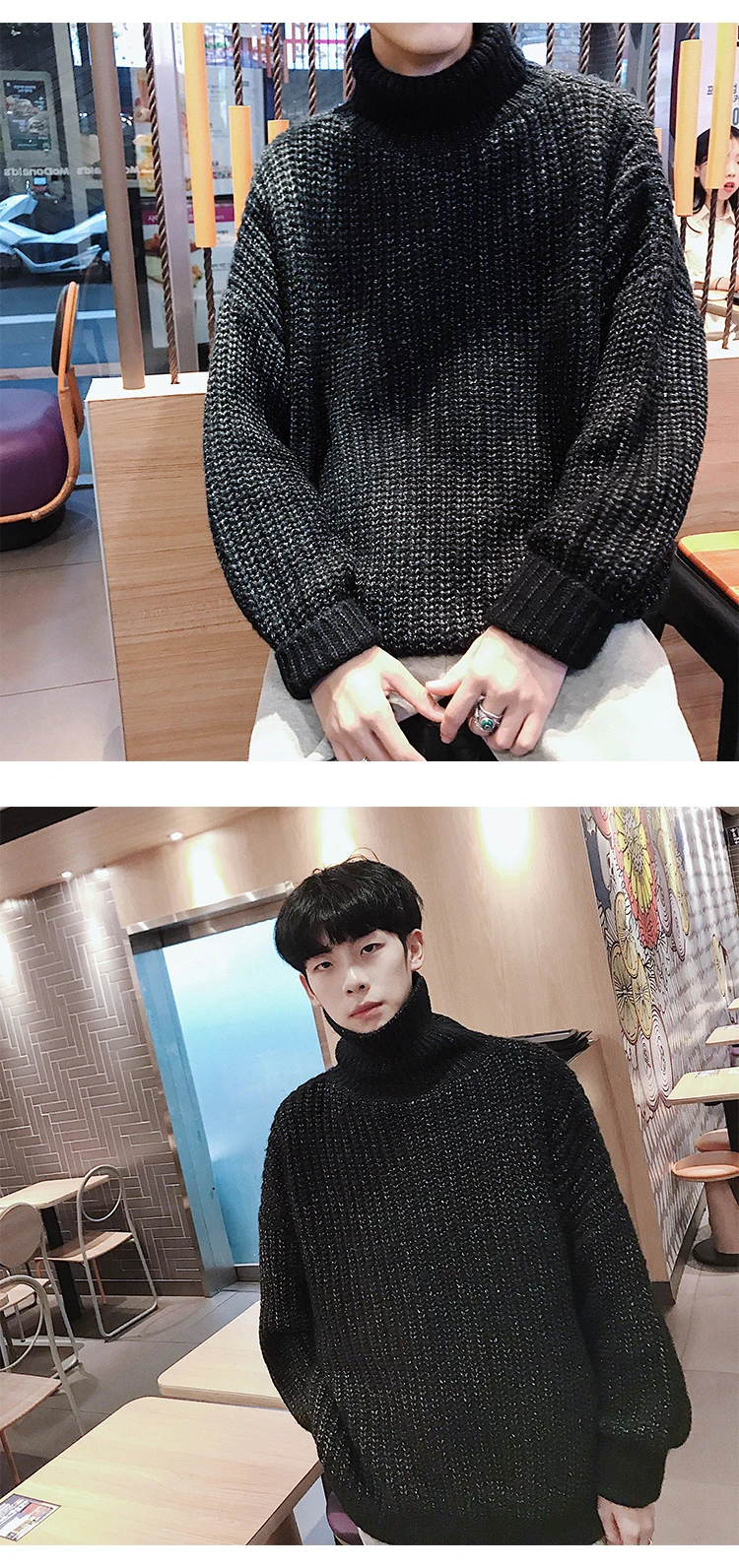 Winter New High Collar Sweater Men's Warm Fashion Solid Color Casual Knit Sweater Man Wild Loose Long Sleeve Pullover Men