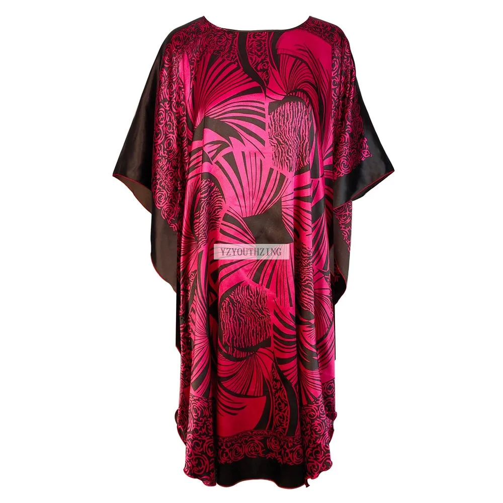 Chinese Vintage Print Lady Robe Dress Nightgown Summer Nightdress Sleepwear Women Satin Rayon Nightwear Bath Gown One Size