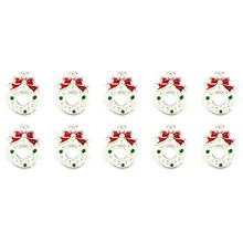 1pcs Series Natal Esmalte Art Oil Gota Bow Knot Círculo Pequeno Encantos Pingente Para DIY Fazer Jóias 16mm(China)