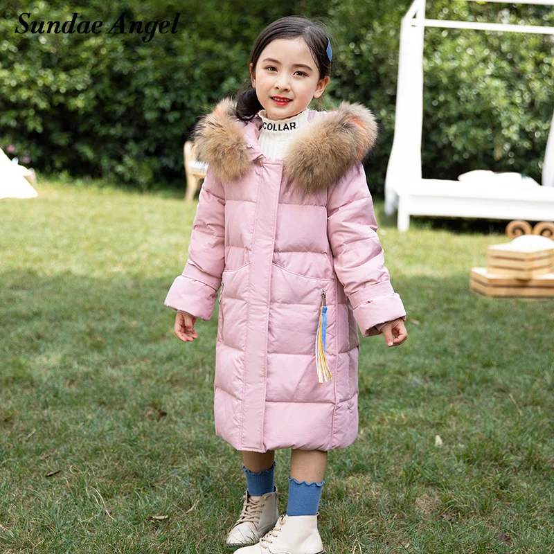 

Sundae Angel Winter Coats For Teenage Girls Long White Duck Down Jacket Real Fur Collar Warm Padded Jacket For 5-14 Outerwear