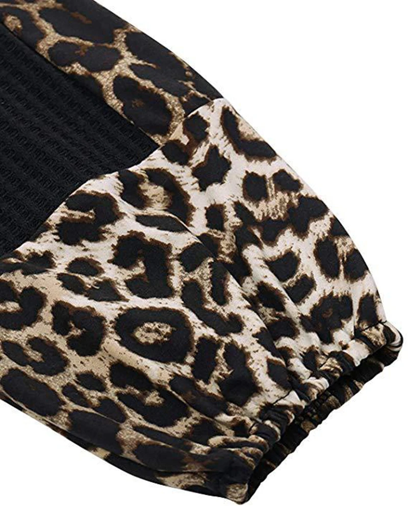 Leopard Print Women Shirts Fashion Casual Long Sleeve Splice Twist Loose Women Blouse Ladies Clothing T Shirt Female Tops (8)