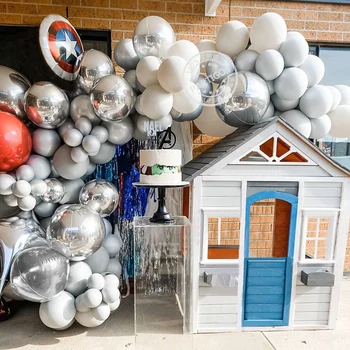 

94PCS Baby Happy Birthday Balloon Garland Arch Kit 24inch Coral 4D silver Macaron Gray White Latex Balloons Shield Party Supplie
