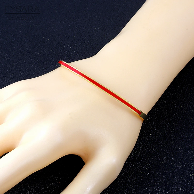 FYSARA 3mm Thin Colorful Orange Enamel Bangles Bracelets for Women Party Fashion Bangles 361L Stainless Steel Jewelry 7 Color