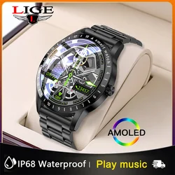 LIGE 2022 New Smart Watch Men Sports Watches Full Touch Round AMOLED Screen IP68 Waterproof Mens Business Bluetooth Smart Watch