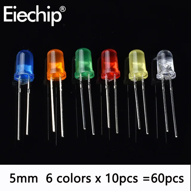 100pcs/200pcs 3mm 5mm LED Diode Assorted Kit White Green Red Blue Yellow Orange F3 F5 Leds Light Emitting Diodes electronic kit 5mm-kit-60pcs