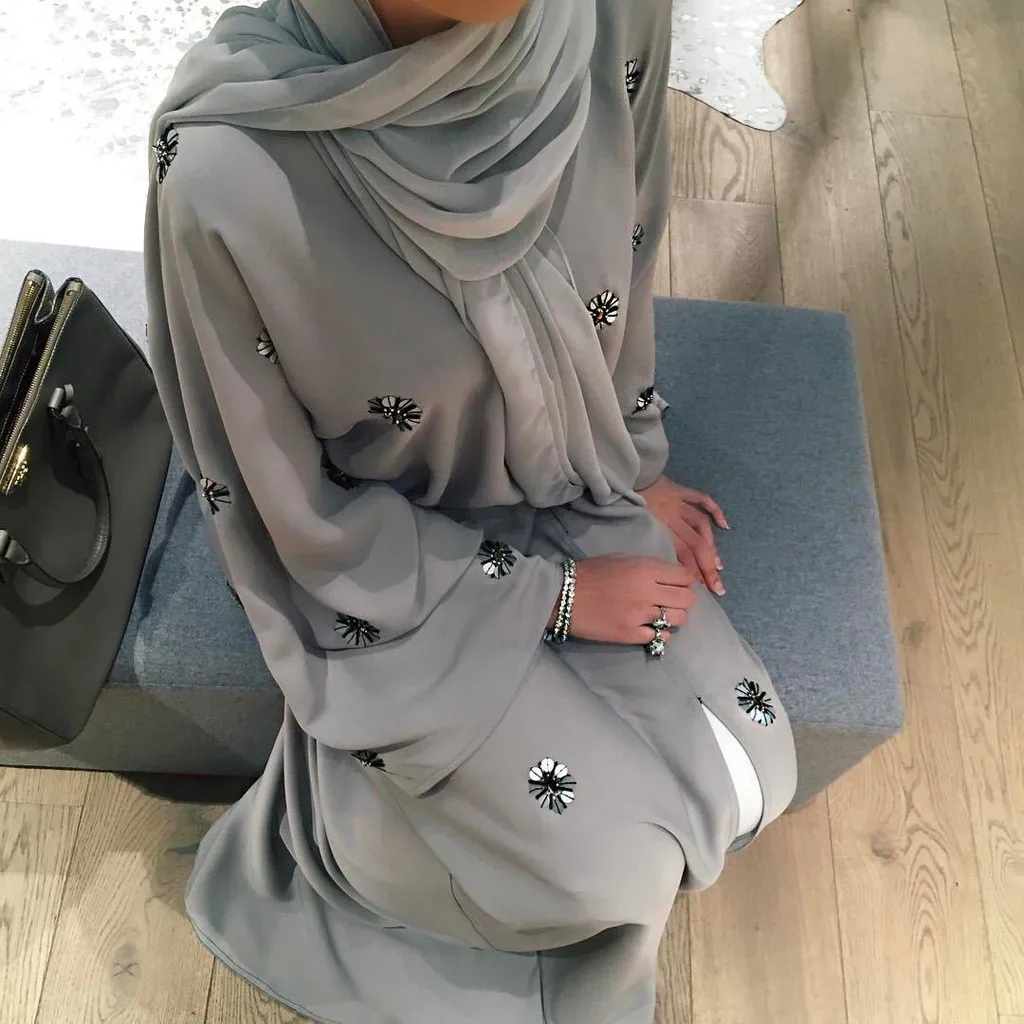 Мусульманские женщины Макси-Платье рубашка вышивка abaya открытый кардиган Дубай Парер Рамадан