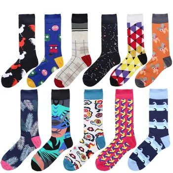

2018 New Colorful Men's Happy Socks Brand Quality Combed Cotton compression socks Autumn Winter Warm Funny Style Casual Men Sock